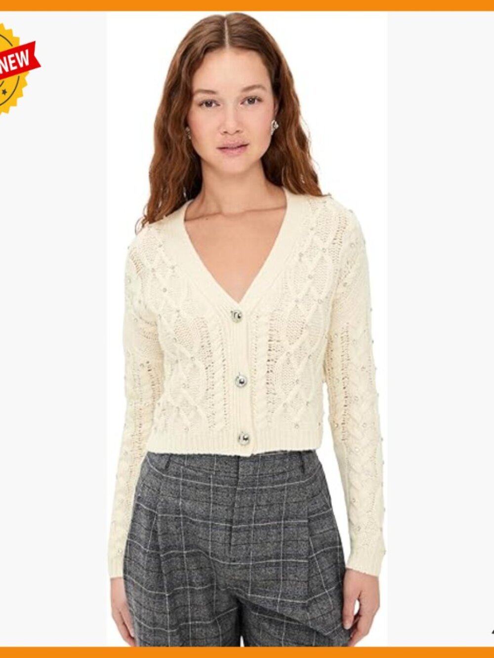 Merino Wool V-Neck Cardigan with Rhinestone Embellishments